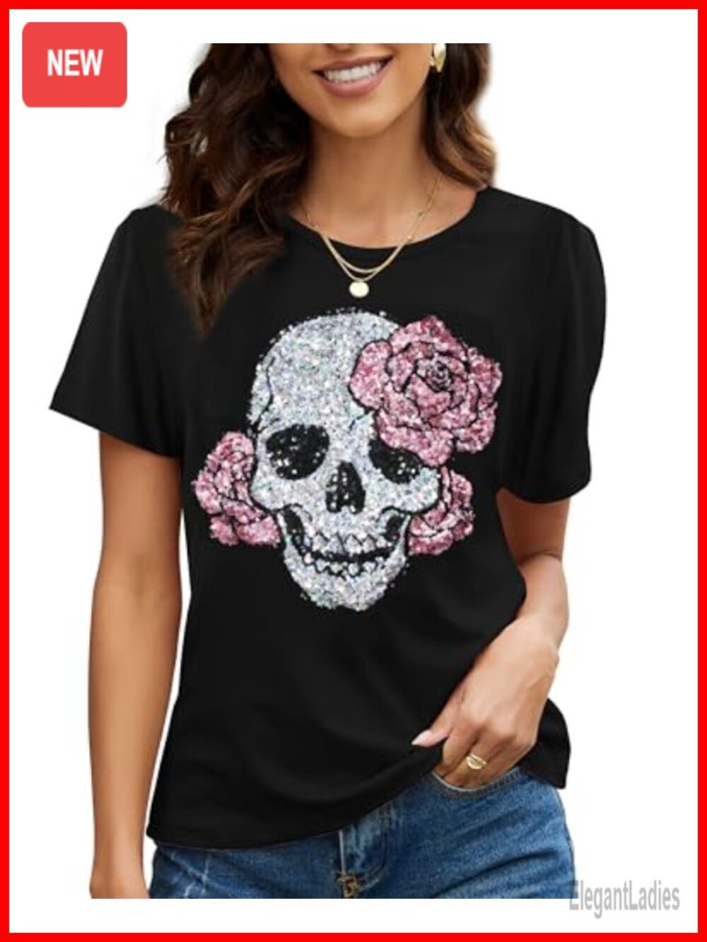 Gothic Skull Sequin Graphic Tee